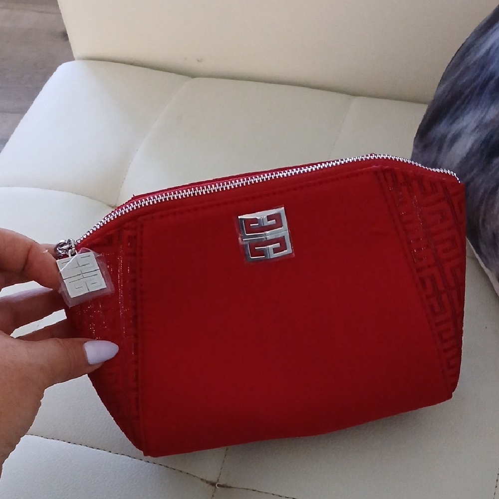 Givenchy Red Cosmetic Bag with Silver Accents